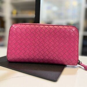 Bottega Veneta Pink Woven Leather Wallet
